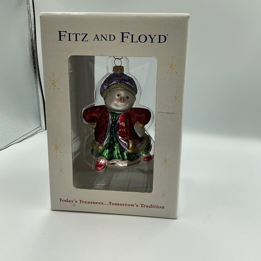Fitz and Floyd Glass Snow Girl Ice Skating Ornament NEW Christmas Holiday Decor